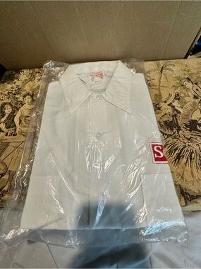 Sears White Button-Down Shirt with Red Sleeve Patch
